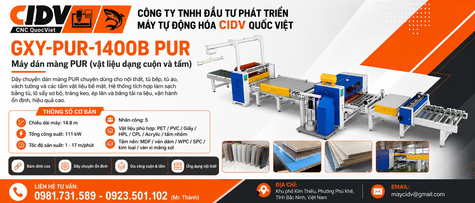 Banner máy GXY-PUR-1400B máy dán phẳng