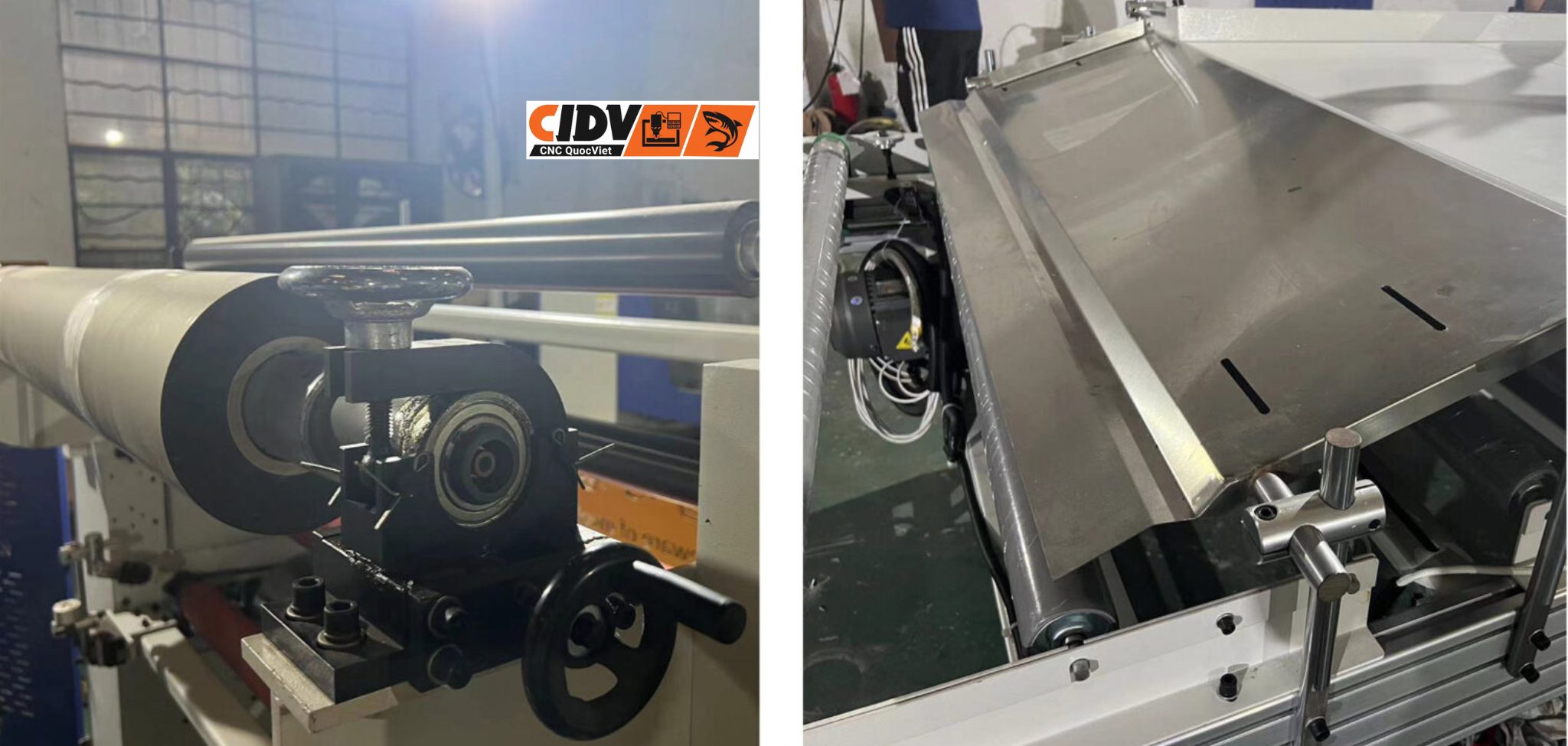 Cụm lô cuộn và bàn cấp liệu của máy cán phủ PUR GXY-PUR-1400A