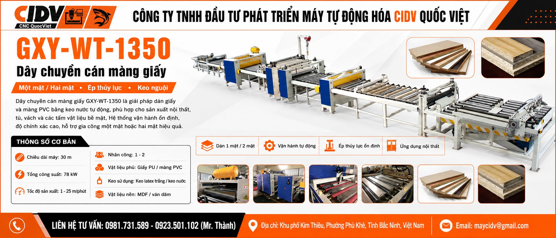 tạo banner website về máy này màu chủ đạo sẽ là màu #FF6900 tạo banner website về máy này màu chủ đạo sẽ là màu #FF6900 banner dài nữa ra logo sẽ là và liên hệ 0981.731.589 - 0923.501.102 (Mr. Thành) Địa chỉ: Khu phố Kim Thiều, Phường Phù Khê, Tỉnh Bắc Ninh, Việt Nam gmail: maycidv@gmail.com CÔNG TY TNHH ĐẦU TƯ PHÁT TRIỂN MÁY TỰ ĐỘNG HÓA CIDV QUỐC VIỆT dài ra 1 chút rõ nét ảnh máy móc thêm thông tin cơ bản càng tốt làm nét ảnh